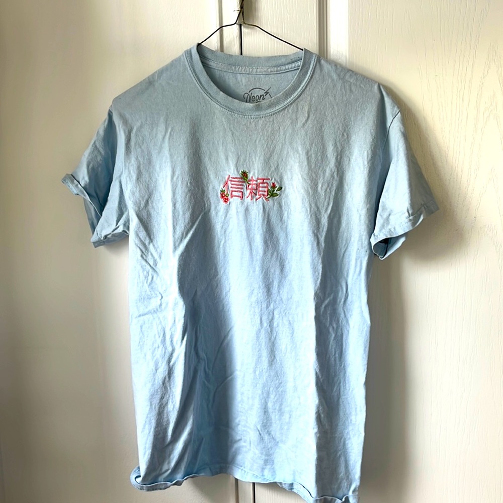 Baby blue tee shirt, size: medium